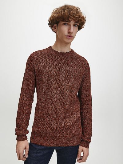 Calvin Klein Ruhák HU750137 | Calvin Klein Cotton Blend Textured Férfi Pulóver Barna